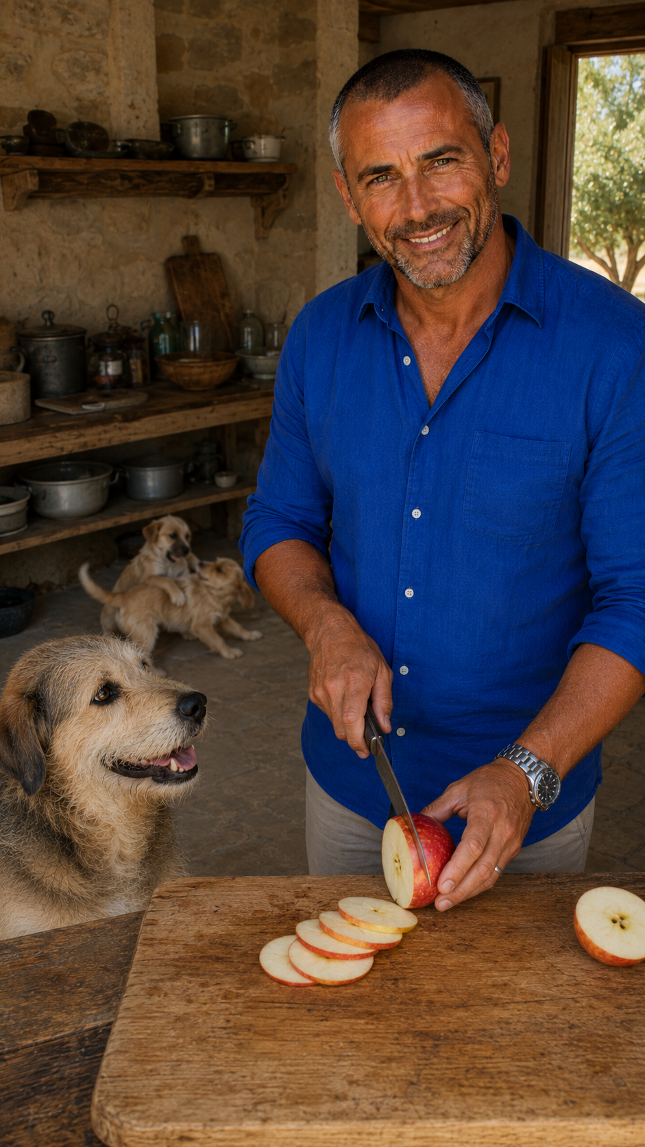 Bruno Martin y Max en la cocina preparando comida saludable